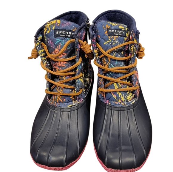 Sperry Saltwater Duck Womens Boots Colorful Floral & Blue Design Zipper Size 7 - Picture 2 of 10